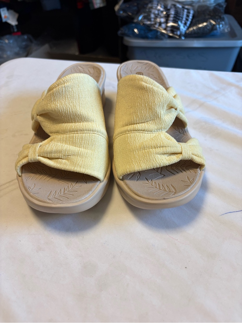 Bzees Yellow Knotted Slide Sandals